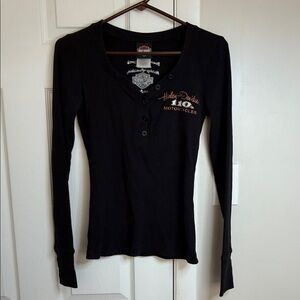 Harley-Davidson Black Long-Sleeve Henley with Gold Logo